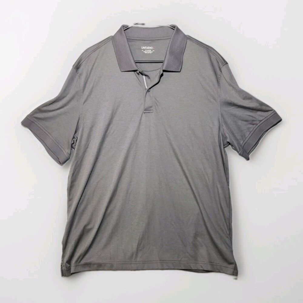 UNTUCKit Mens XL Gray Pima Cotton Short Sleeve Polo Shirt Solid Casual Pique